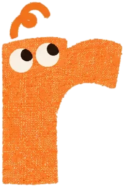 Saylo’s R sound character, a hand-painted R letter with big eyes