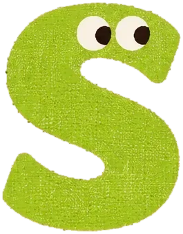 Saylo’s S sound character, a hand-painted S letter with big eyes