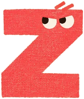 Saylo’s Z sound character, a hand-painted Z letter with big eyes